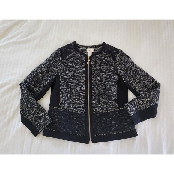 Nwt Chicos Pieced Jacquard Tweed Casual Jacket Womens size 0 - Picture 2 of 7